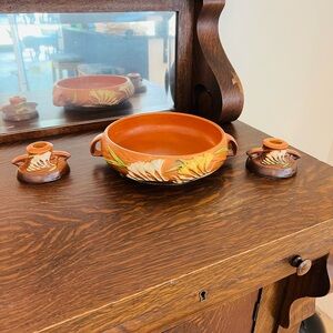 Roseville basin and candle sticks